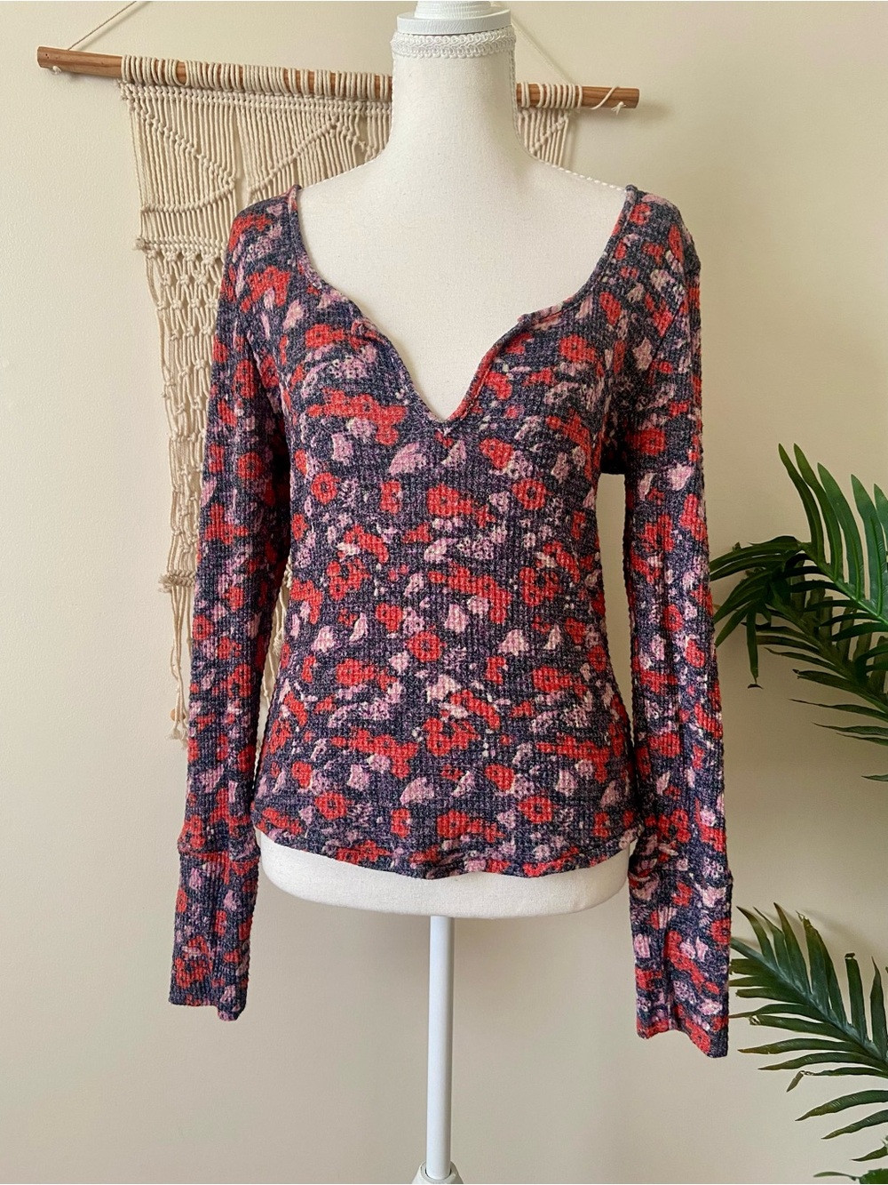 Free People Ciara Printed Layering Top Moody Black Combo Grunge Floral Large L